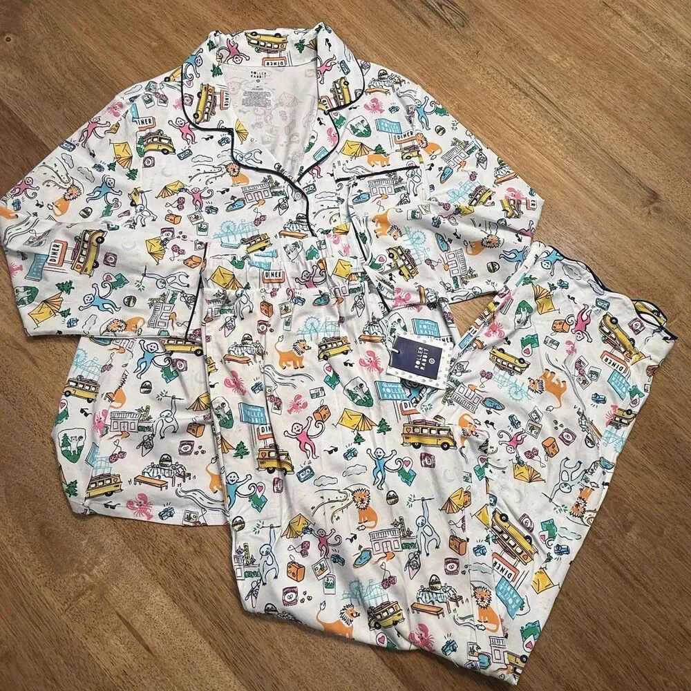 Roller Rabbit x Target Roadtrip Long Sleeve Pajama Set Size Medium Road Trip - Picture 4 of 4